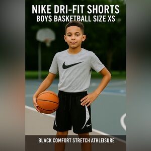 Nike Dri-Fit Shorts Boys Basketball Size XS Black Comfort Stretch‎ Athleisure